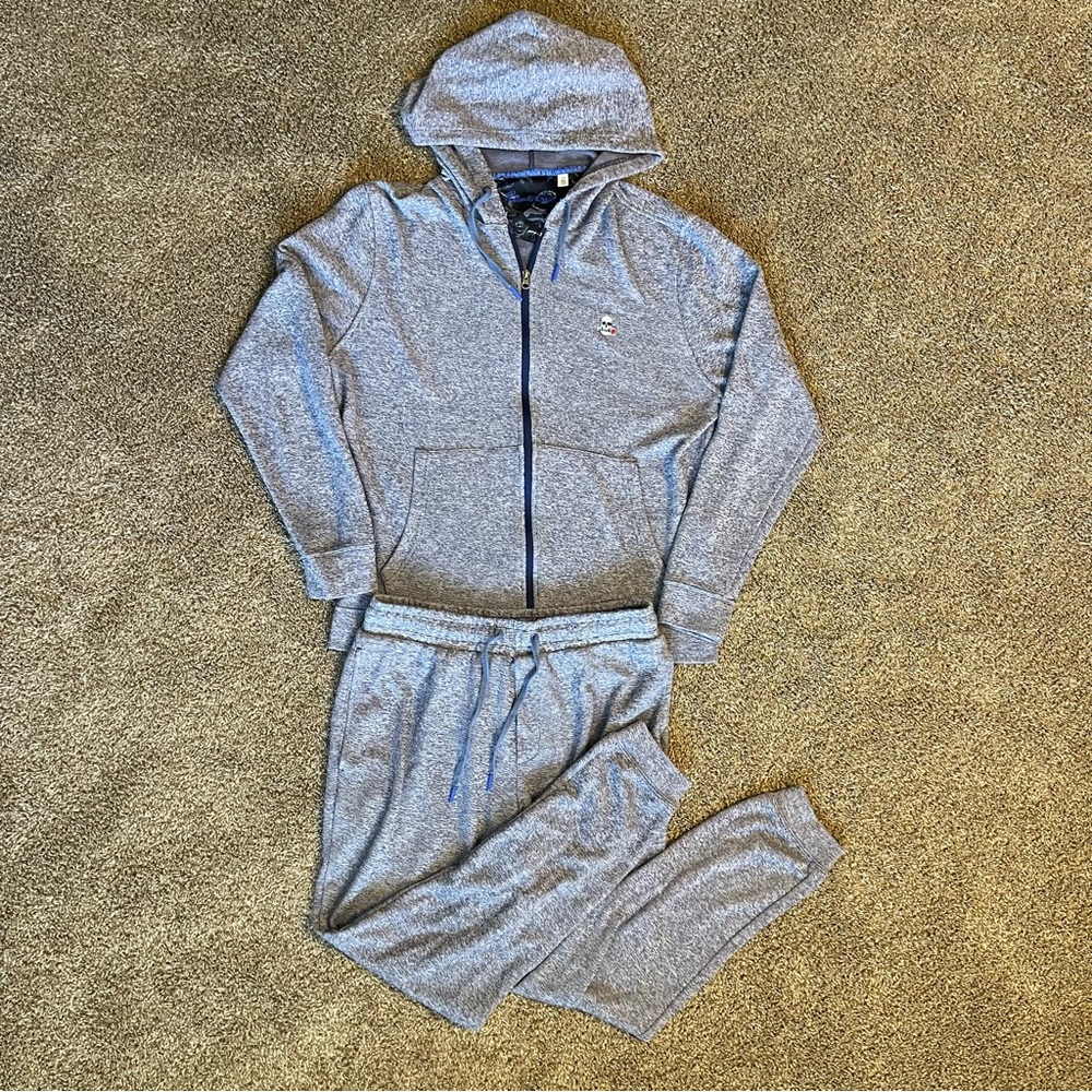 Robert Graham Atom Skull Appliqué Zip Hoodie & Sweatpants Set Navy Mens Size XL